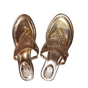 Vince Camuto IMOMBO- Jeweled Gold Metal Sandals- Size 7.5M